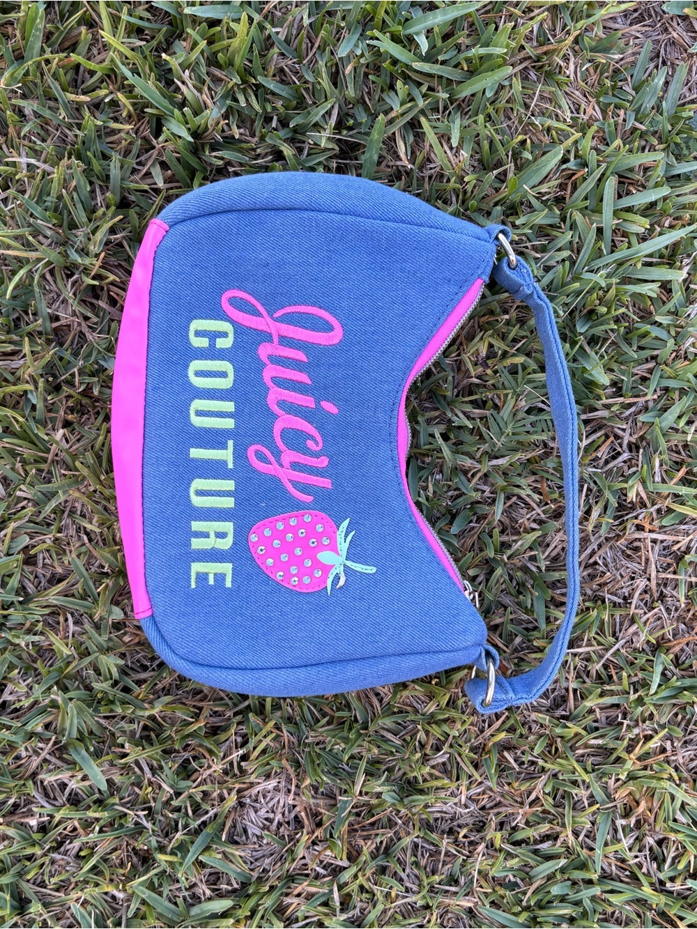 Juicy Couture Mini Handbag | Blue and Pink Strawberry Logo Wristlet